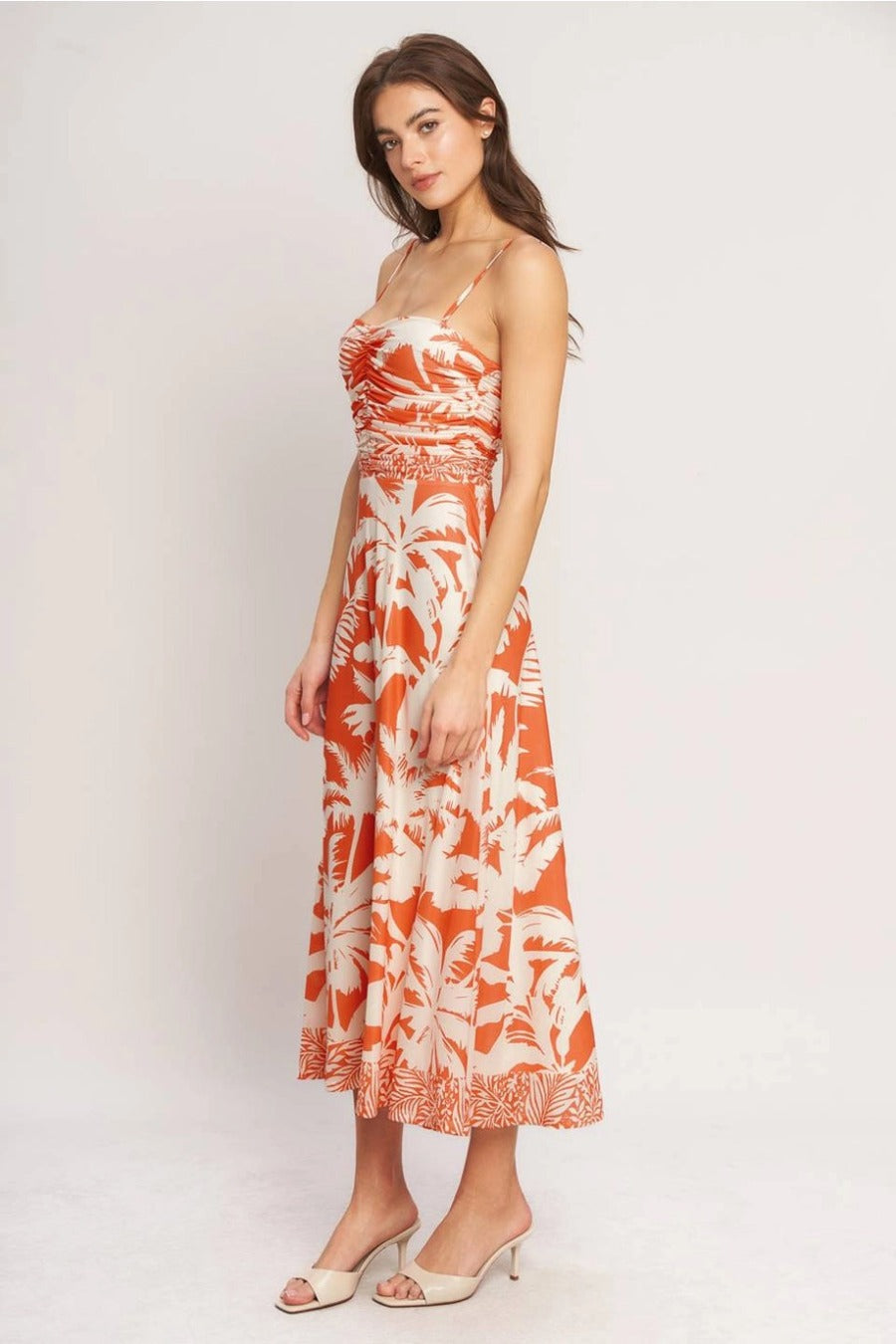A Printed Power Mesh Midi Dress