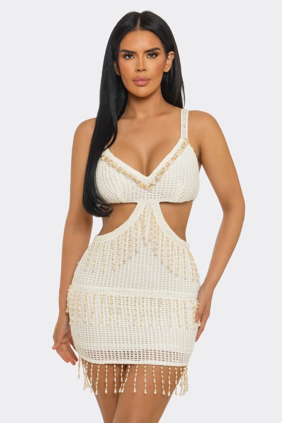 Side-Cutout Top and Knit Mini Skirt Set