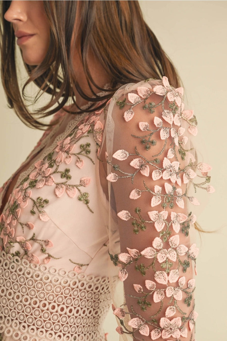 Floral Embroidered Tulle Mini Dress