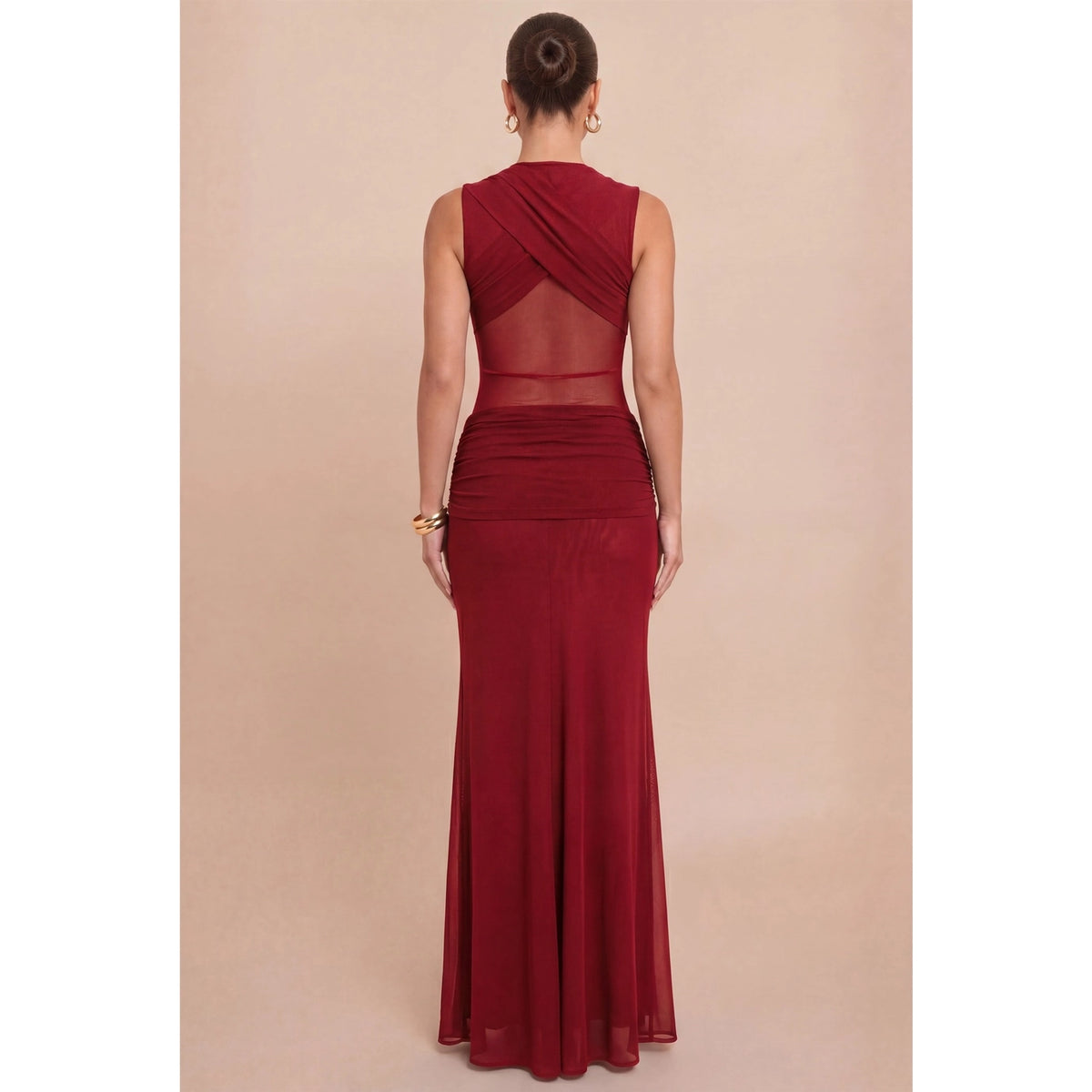 Mesh Knotted Maxi Dress - Wine