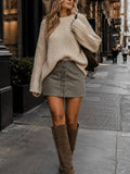 Velvet front zip lace up mini skirt - Olive - View 1