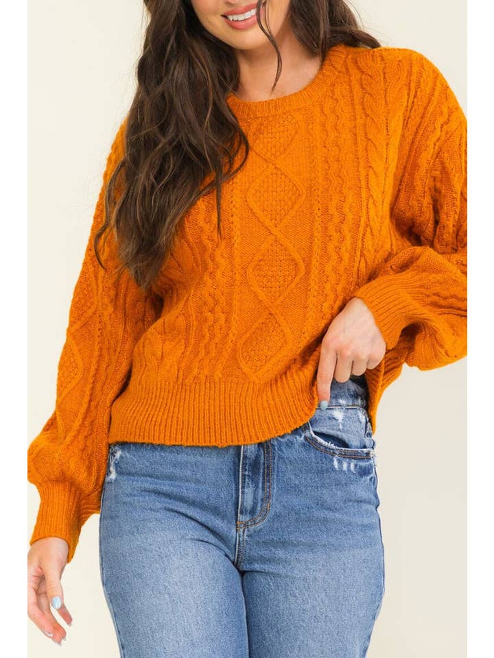 Long sleeve cable knit sweater - Caramel - View 2