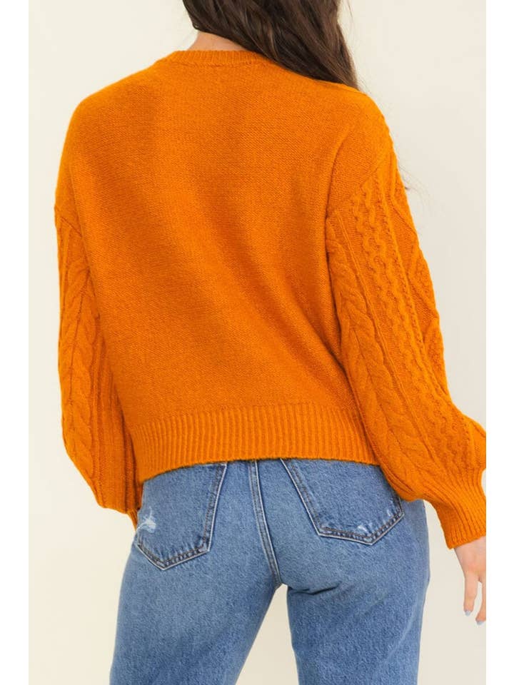 Long sleeve cable knit sweater - Caramel - View 3