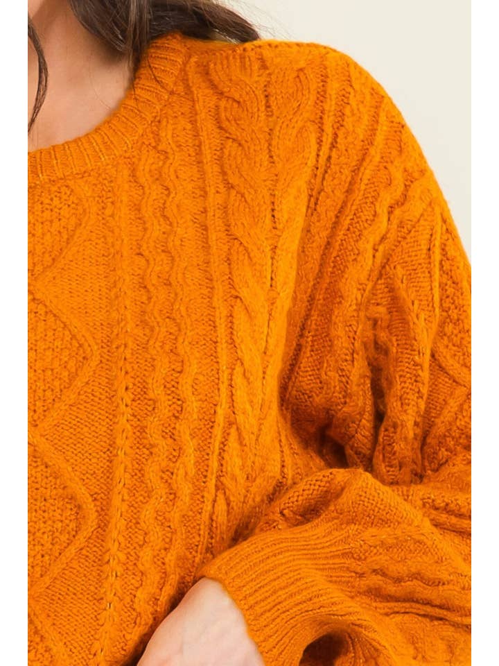 Long sleeve cable knit sweater - Caramel - View 4