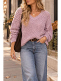 Long sleeve V-neck knit sweater - Mauve - Main