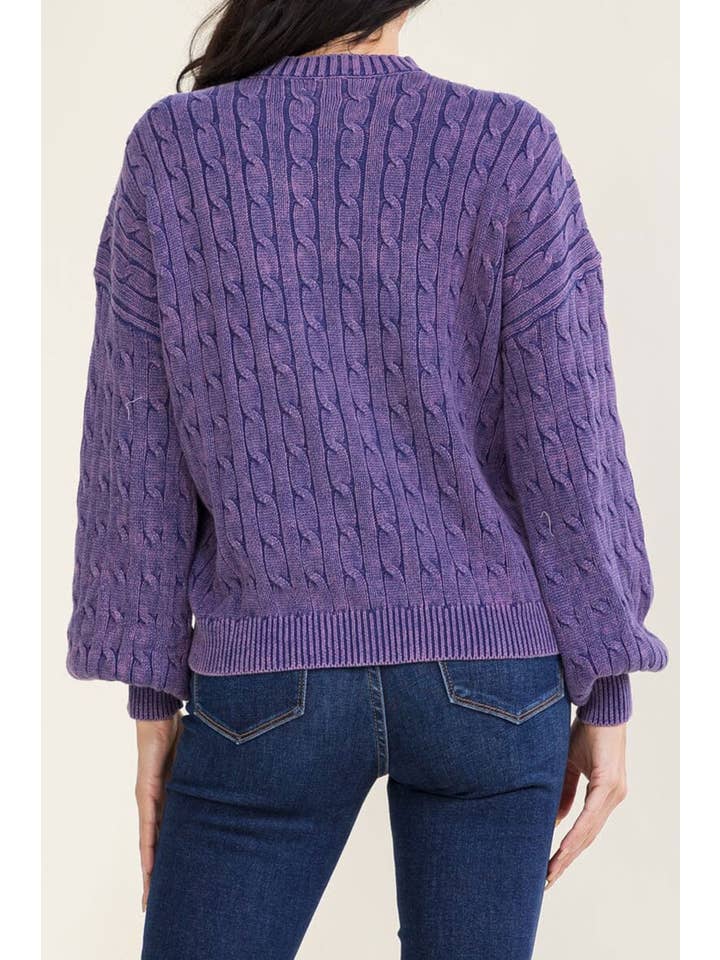 Long sleeve cable knit sweater - Purple - Back