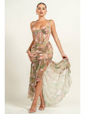 Floral embroidered sweetheart corset mini dress with shrug - Green Multi - View 1