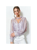 Sheer floral tie neck puff sleeve blouse - Ash