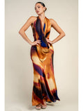 Cowl neck open back halter maxi dress - Multi - View 1