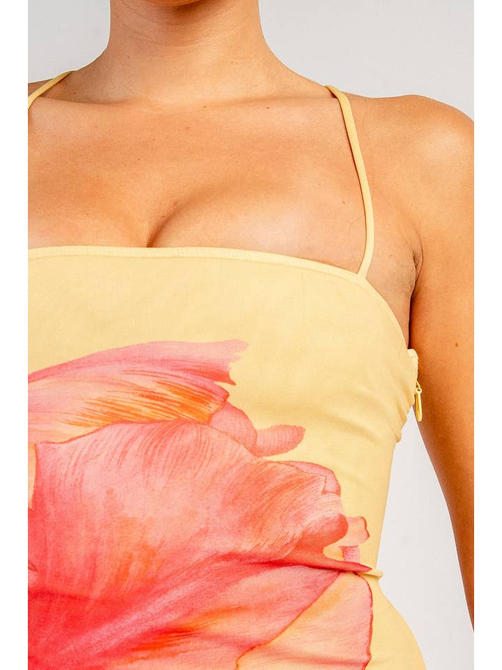 Floral Print Lace-Up Back Maxi Dress - Yellow / Orange Multi - View 5
