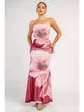 Floral Print Lace-Up Back Maxi Dress - Wine / Pink - View 1