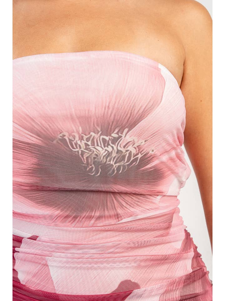Floral Print Lace-Up Back Maxi Dress - Wine / Pink - View 5