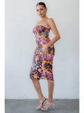 Strapless sequin embroidered midi dress - Black Orange Pink Multi - View 1