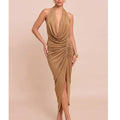 Luxxel Glitter Mesh Ruched Dress - Caramel