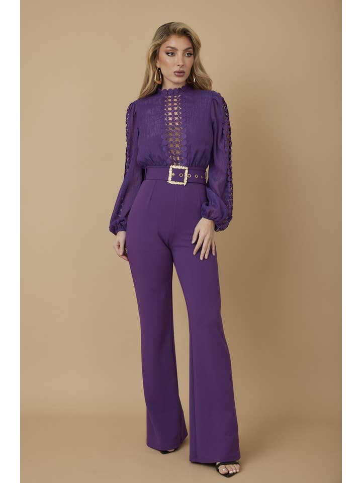 Valentine Crochet Top Woven Jumpsuit - Gallery 1