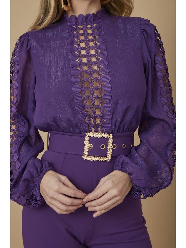 Valentine Crochet Top Woven Jumpsuit - Gallery 3