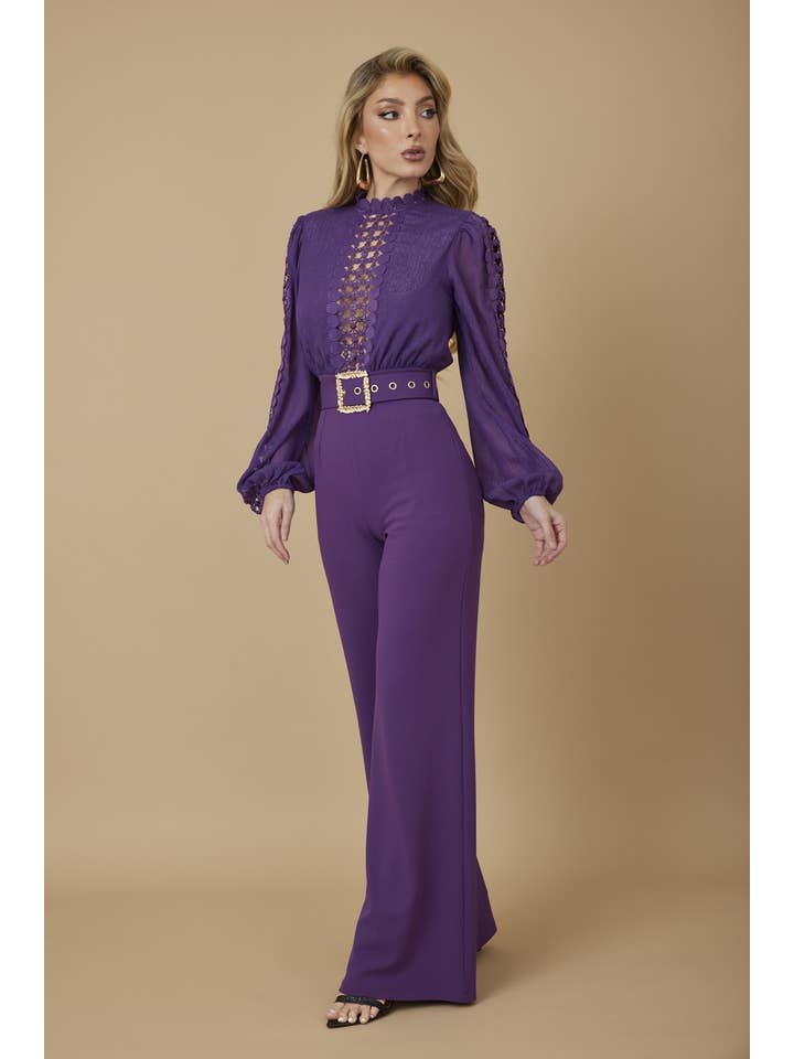 Valentine Crochet Top Woven Jumpsuit - Gallery 2