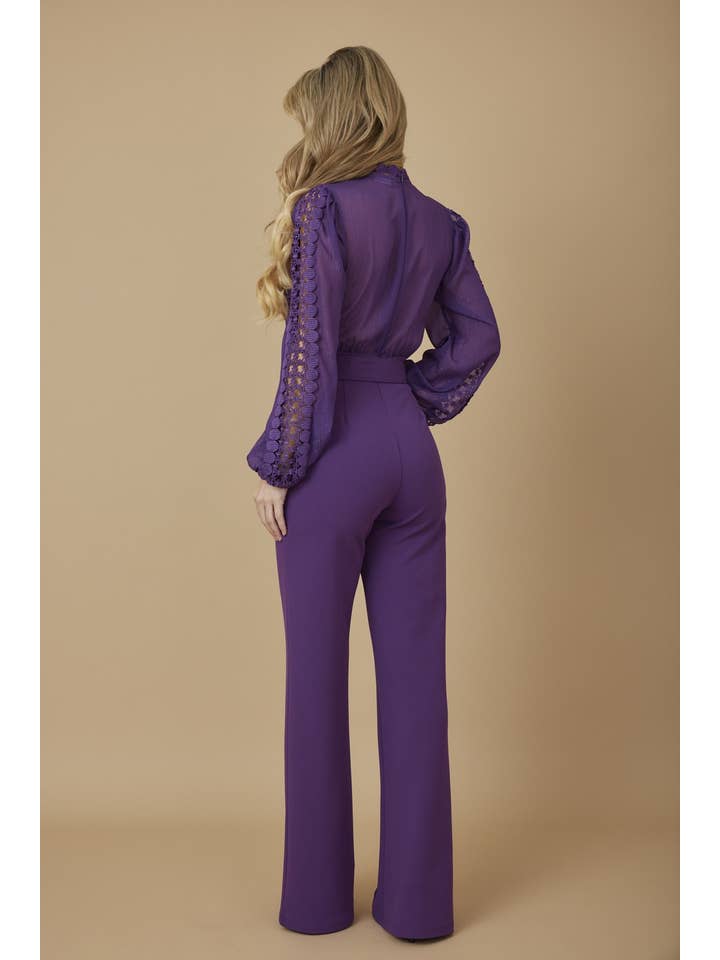 Valentine Crochet Top Woven Jumpsuit - Gallery 4