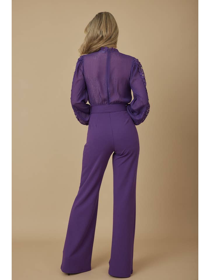 Valentine Crochet Top Woven Jumpsuit - Gallery 5