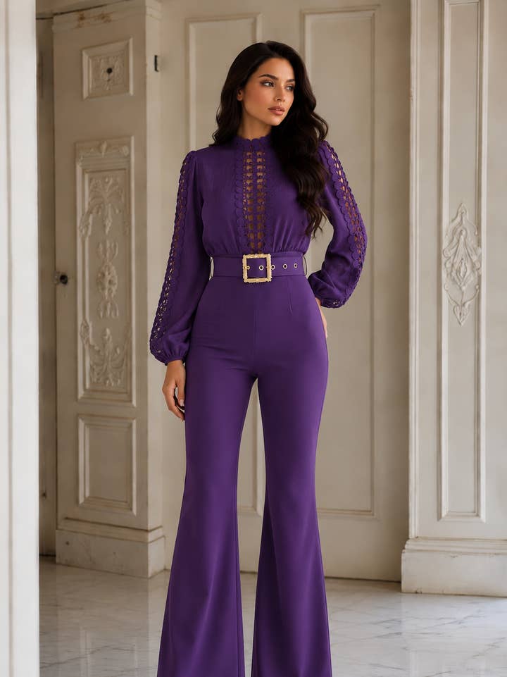 Valentine Crochet Top Woven Jumpsuit - Gallery 6