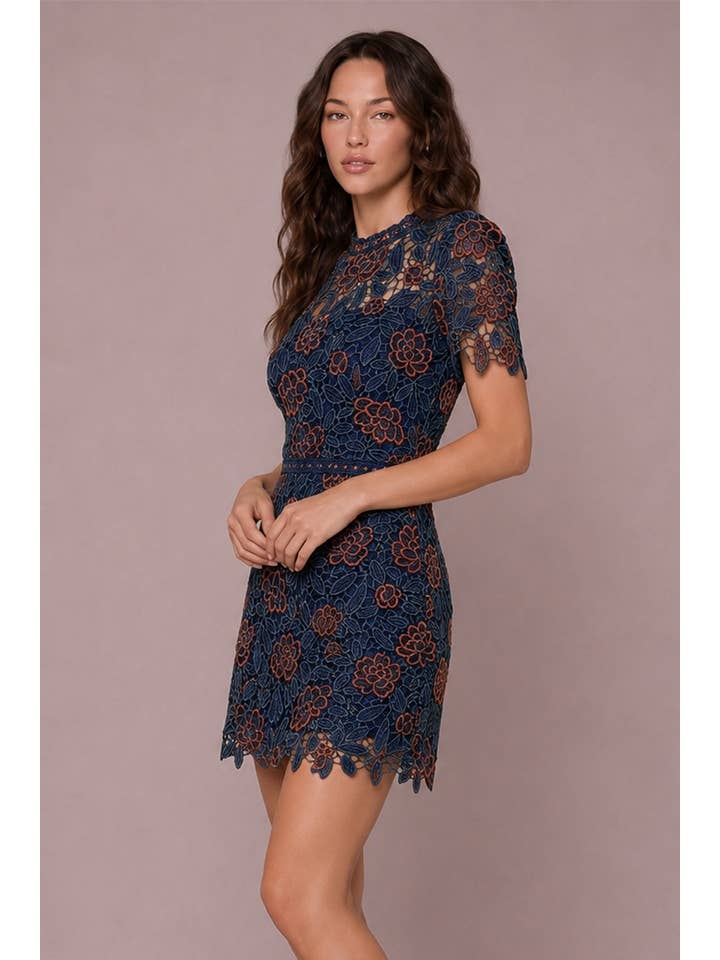 B. Right Apparel Navy Floral Lace Mini Dress - Photo 3