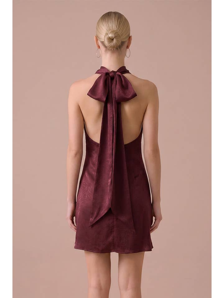 B. Right Apparel Satin Cowl Halter Mini Dress - Gallery 2