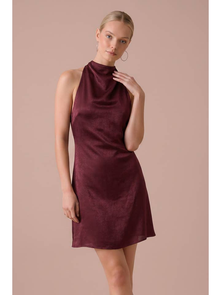 B. Right Apparel Satin Cowl Halter Mini Dress - Gallery 3