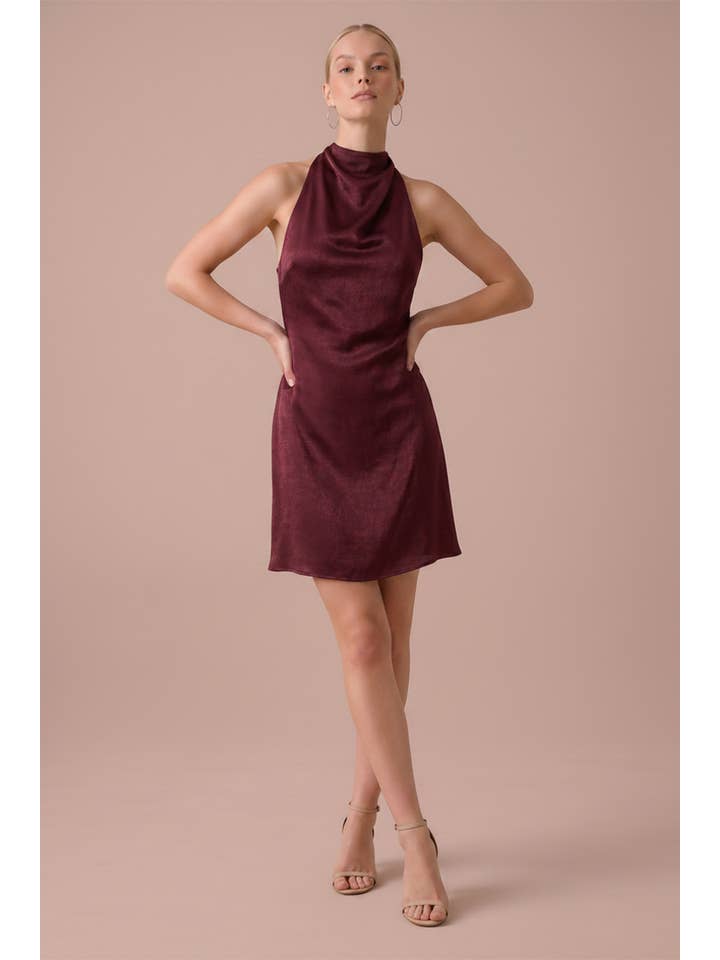 B. Right Apparel Satin Cowl Halter Mini Dress - Gallery 4