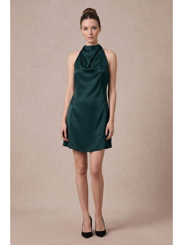 B. Right Apparel Satin Cowl Halter Mini Dress - Gallery 10