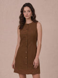 B. Right Apparel Sleeveless Corduroy Mini Dress - Brown - Photo 1