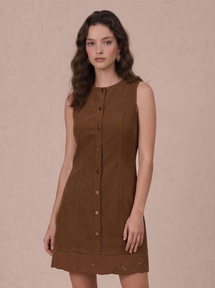B. Right Apparel Sleeveless Corduroy Mini Dress - Brown - Photo 1