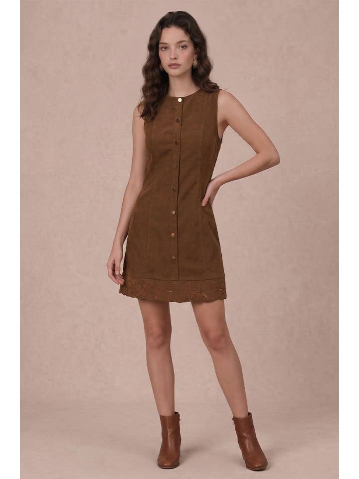 B. Right Apparel Sleeveless Corduroy Mini Dress - Brown - Photo 3
