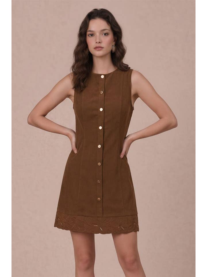 B. Right Apparel Sleeveless Corduroy Mini Dress - Brown - Photo 4