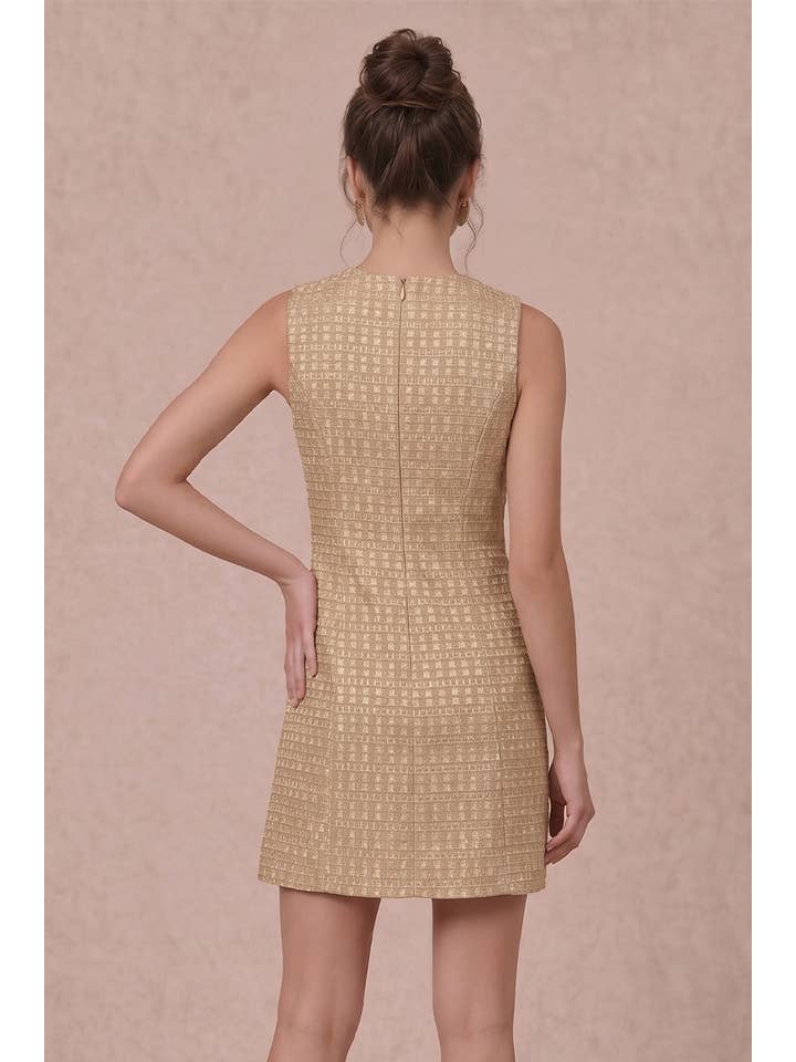 B. Right Apparel Gold Tweed Pearl Button Mini Dress - Photo 4