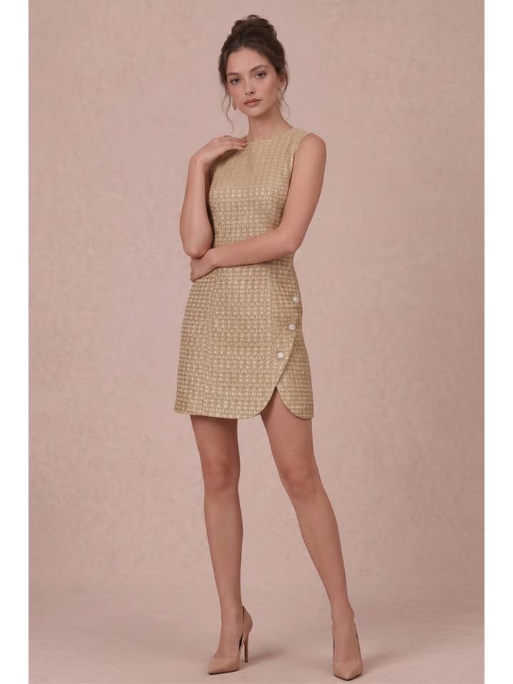B. Right Apparel Gold Tweed Pearl Button Mini Dress - Photo 7