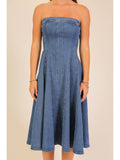 Strapless stretch denim midi dress - Medium Denim - View 1