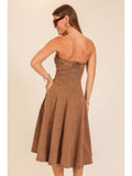 Strapless stretch denim midi dress - Mocha - View 2