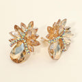 Teardrop Stone Cluster Clip-On Earrings - AB / Gold / Light Colorado Topaz - view 1