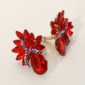 Teardrop Stone Cluster Clip-On Earrings - Red - view 1