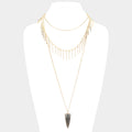 Layered Natural Stone Pendant Necklace - Black / Gold
