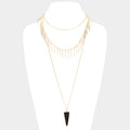 Layered Natural Stone Pendant Necklace - Gold / Jet Black