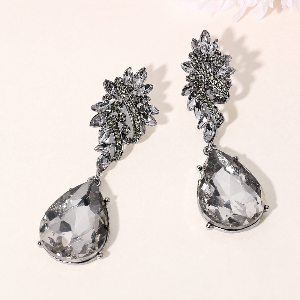 Marquise Cluster Teardrop Dangle Earrings - Black Diamond - view 1