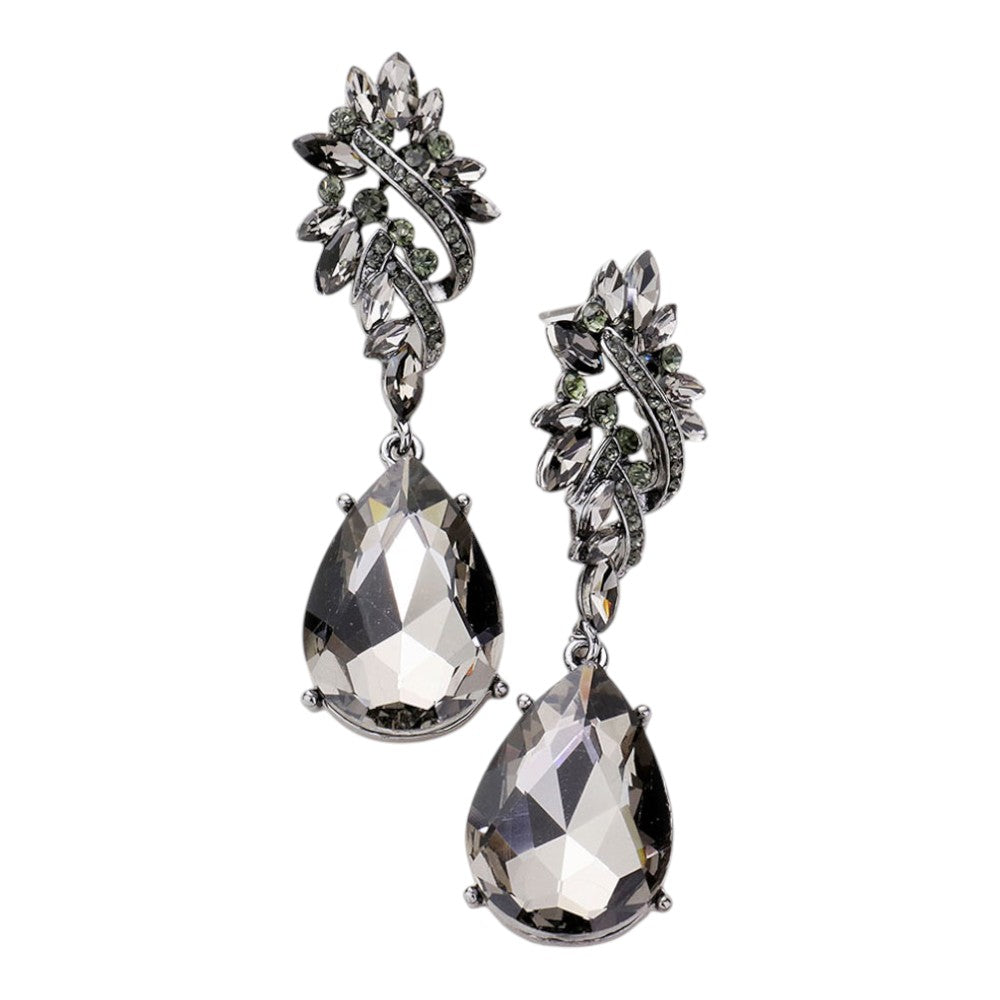 Marquise Cluster Teardrop Dangle Earrings - Black Diamond - view 2