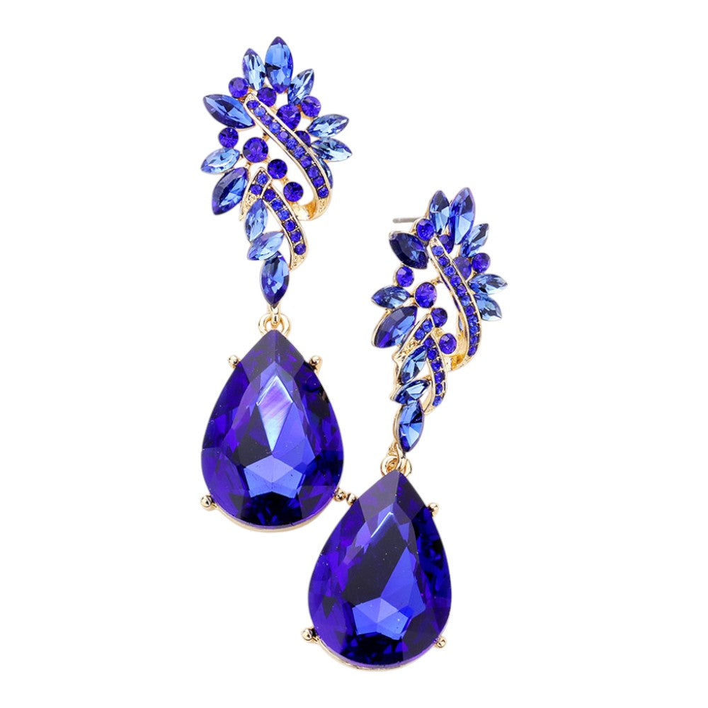 Marquise Cluster Teardrop Dangle Earrings - Sapphire - view 2