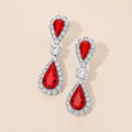Double Teardrop Rhinestone Trim Dangle Earrings - Red / Silver - view 1