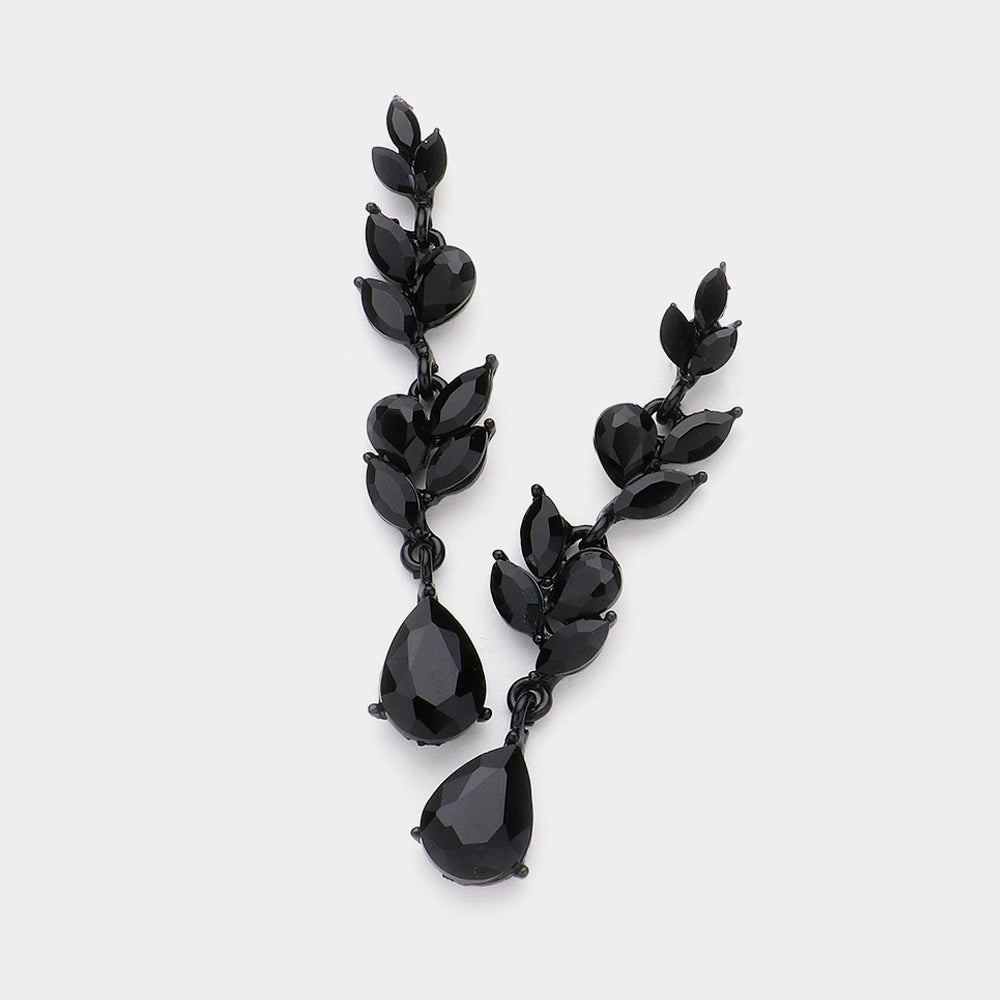 Teardrop Marquise Stone Dangle Earrings - Black / Jet Black - view 1