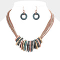 Antique Metal O Ring Necklace and Earring Set - Patina Verdigris