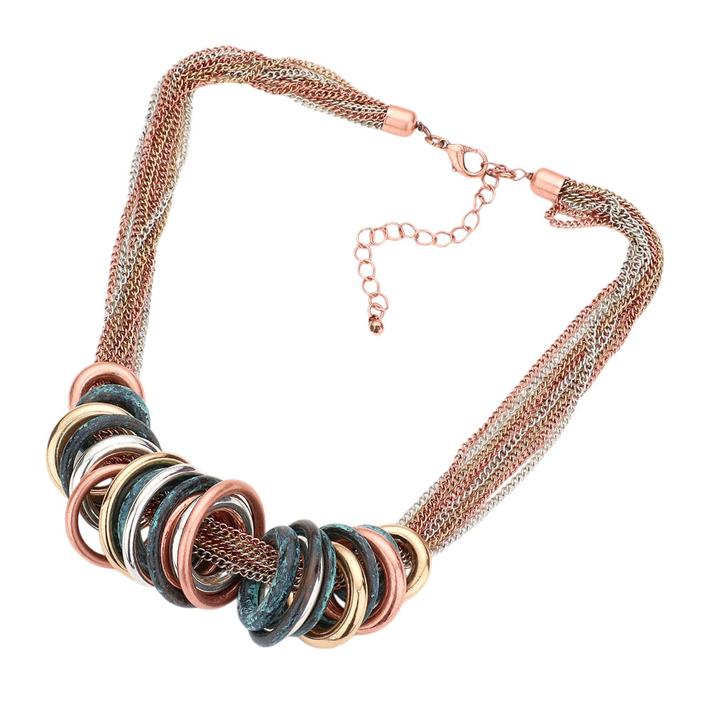 Antique Metal O Ring Necklace and Earring Set - Patina Verdigris