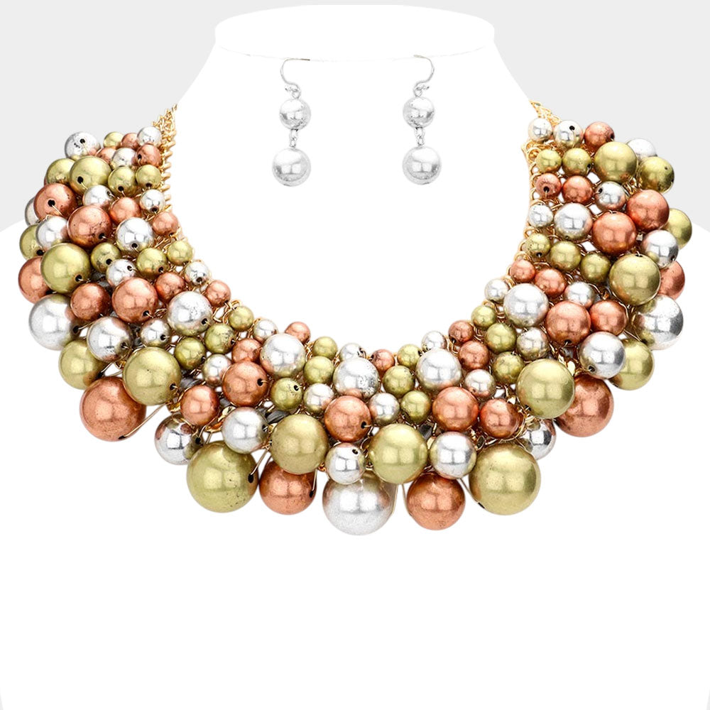 Ball Cluster Collar Necklace and Earring Set - Multi