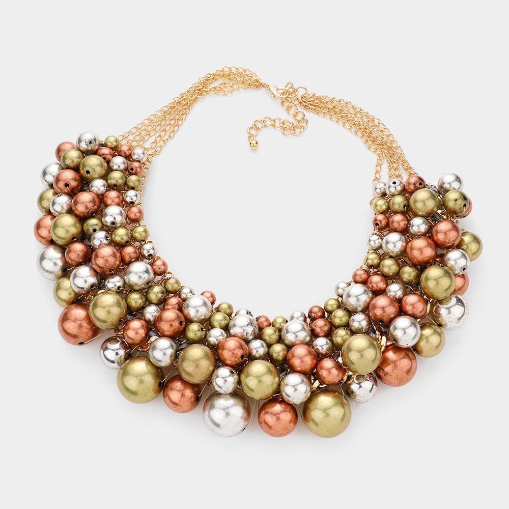 Ball Cluster Collar Necklace and Earring Set - Multi